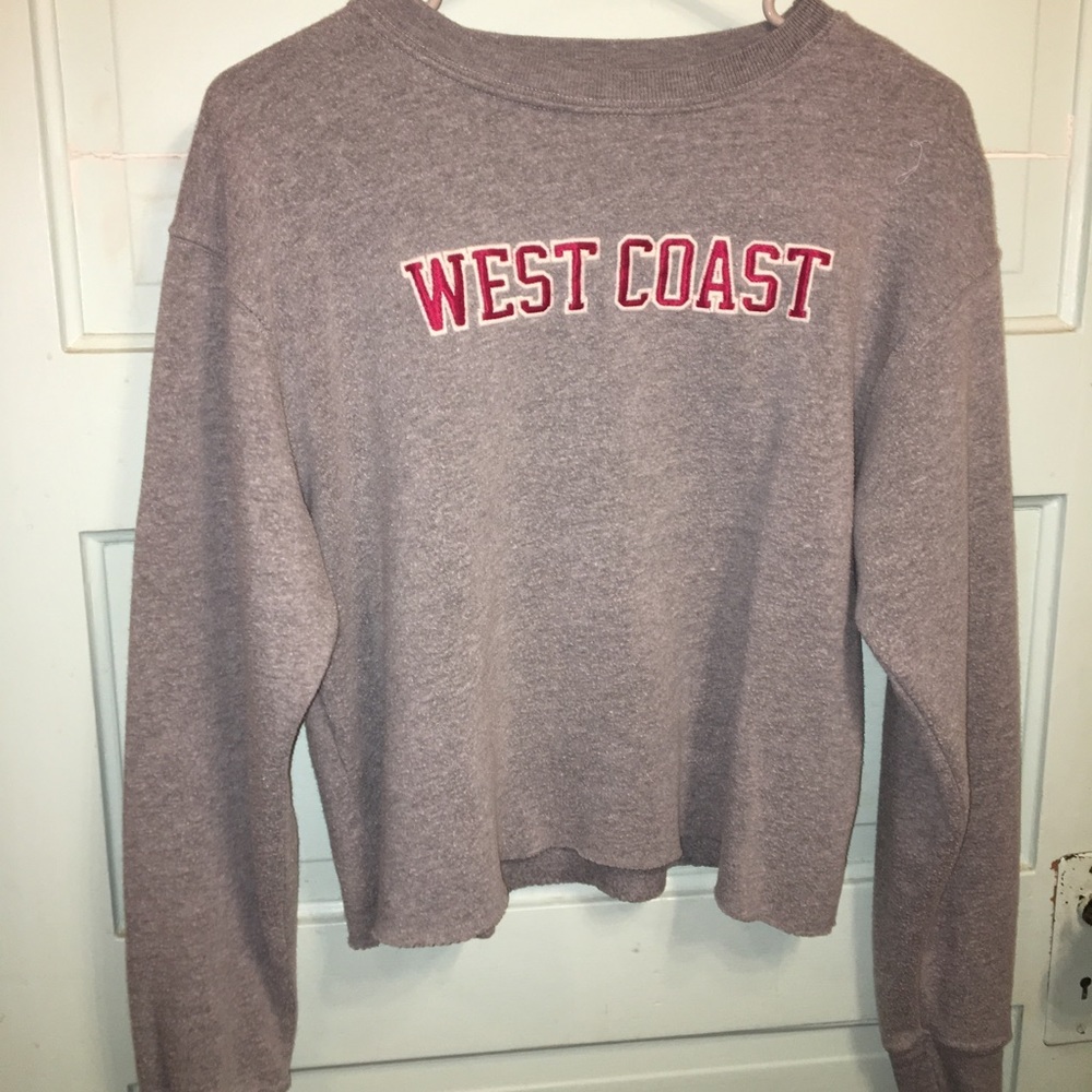 grey long sleeved “west coast” crop sweatshirt